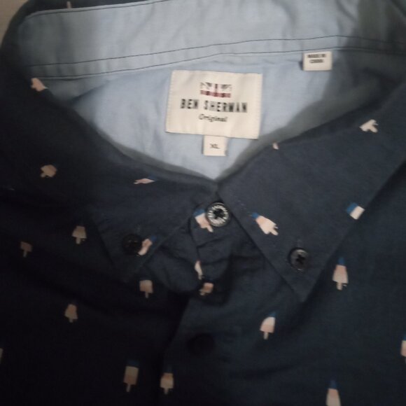 Ben Sherman men's shirt sizeXL blue short sleeves popsicle design work fun boho - Picture 3 of 10
